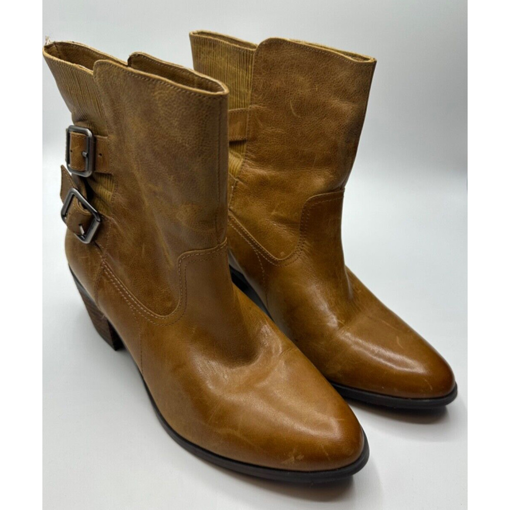 NWT Miz Mooz 239652 Womens 37.5/7 Cyprus Leather Western Boots Brown Buckles